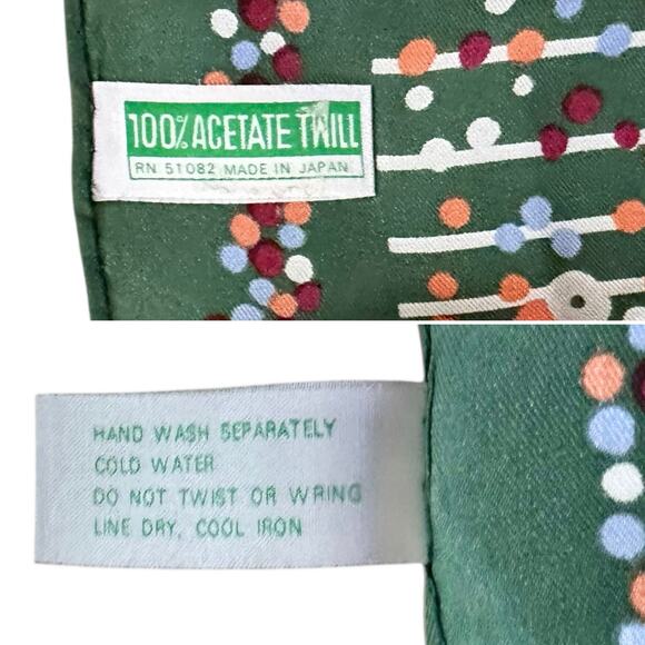 Vintage Twill Acetate Geometric Lines Dots Square Scarf 23” Green - Picture 3 of 3